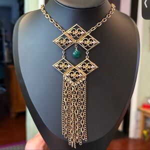 Vintage Chrysophrase Jade Charm Tassel Statement Necklace
